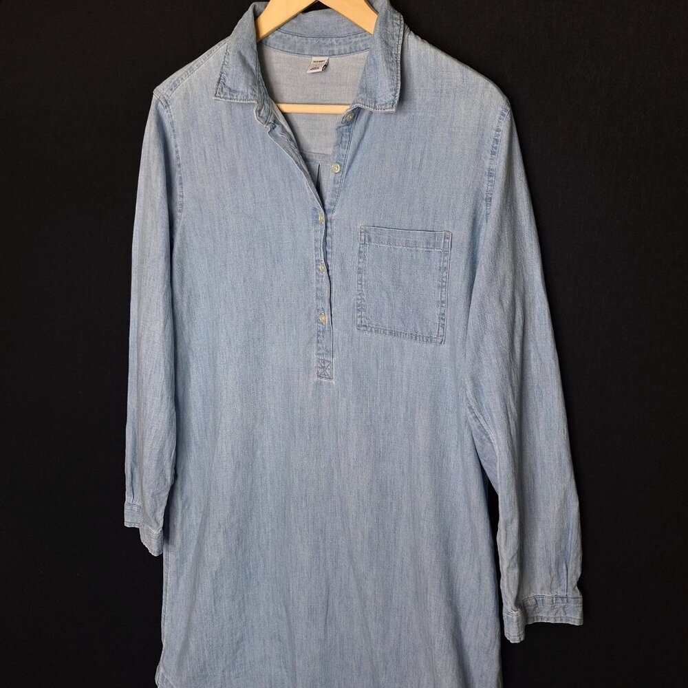 💙 Old Navy 100% Cotton Denim Jeans Shirt Dress Size L Western Country Relaxed F - Picture 2 of 8